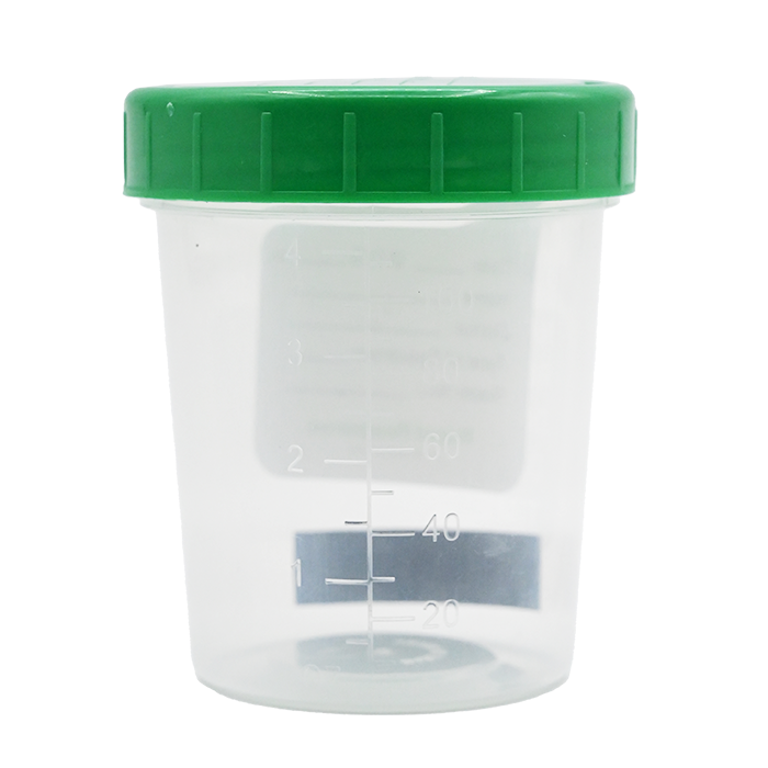 Sterile Plastic Collection Cup with Temperature Strip and measurement markings on the back