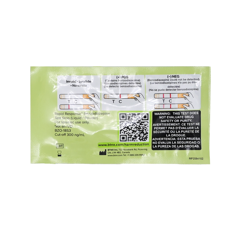 Benzodiazepine Test Strip back of the pouch