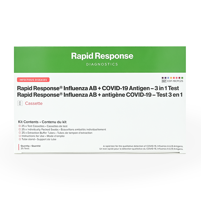 Rapid Response Influenza AB + COVID-19 Antigen - 3 in 1 Test box