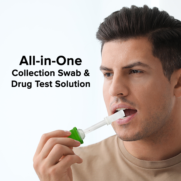 Multi-Drug Saliva Drug Test Cup man swabbing in mouth
