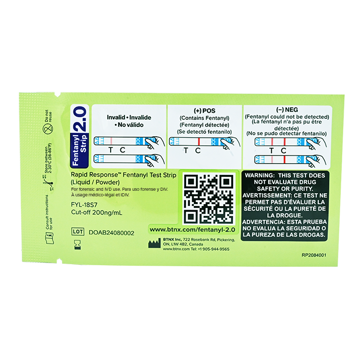 Fentanyl test strip 2.0 back of pouch