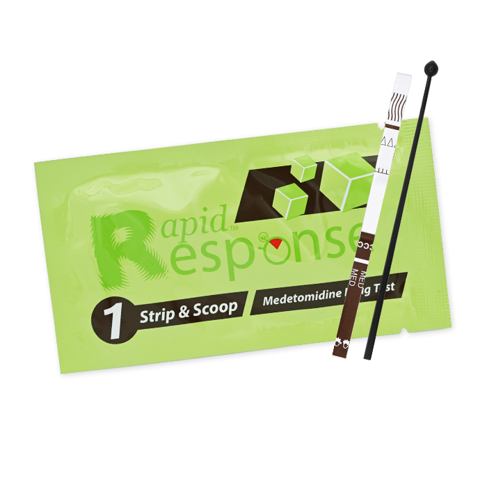 Rapid Response Medetomidine Test Strip pouch with strip and microscoop