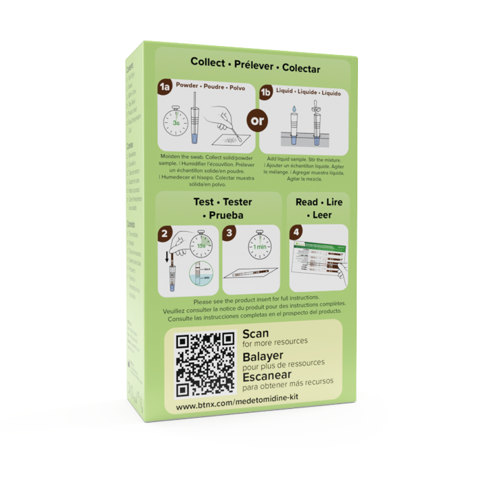 Medetomidine Test Strip Kit back of box with simplified instructions