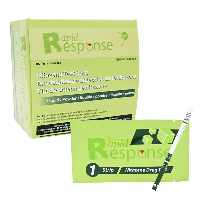 Rapid Response Nitazene Test Strips box with pouch and test strip