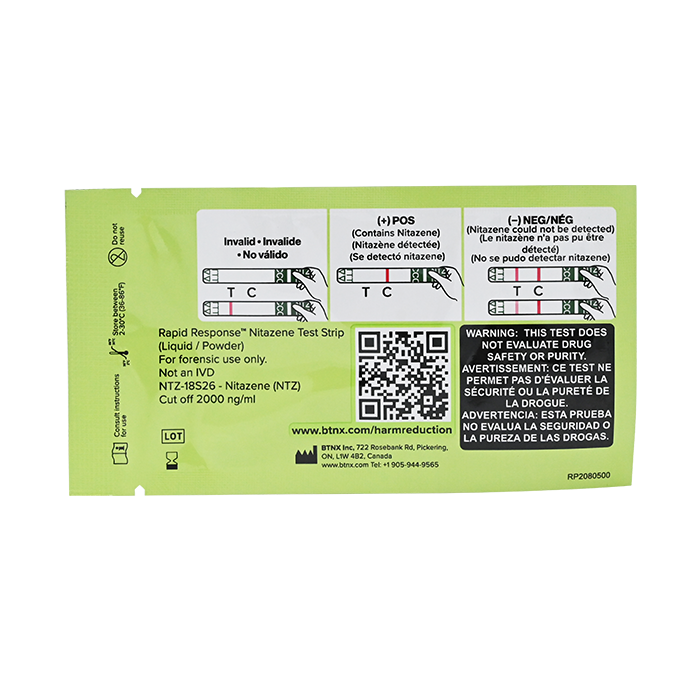 Rapid Response Nitazene Test Strip back of pouch