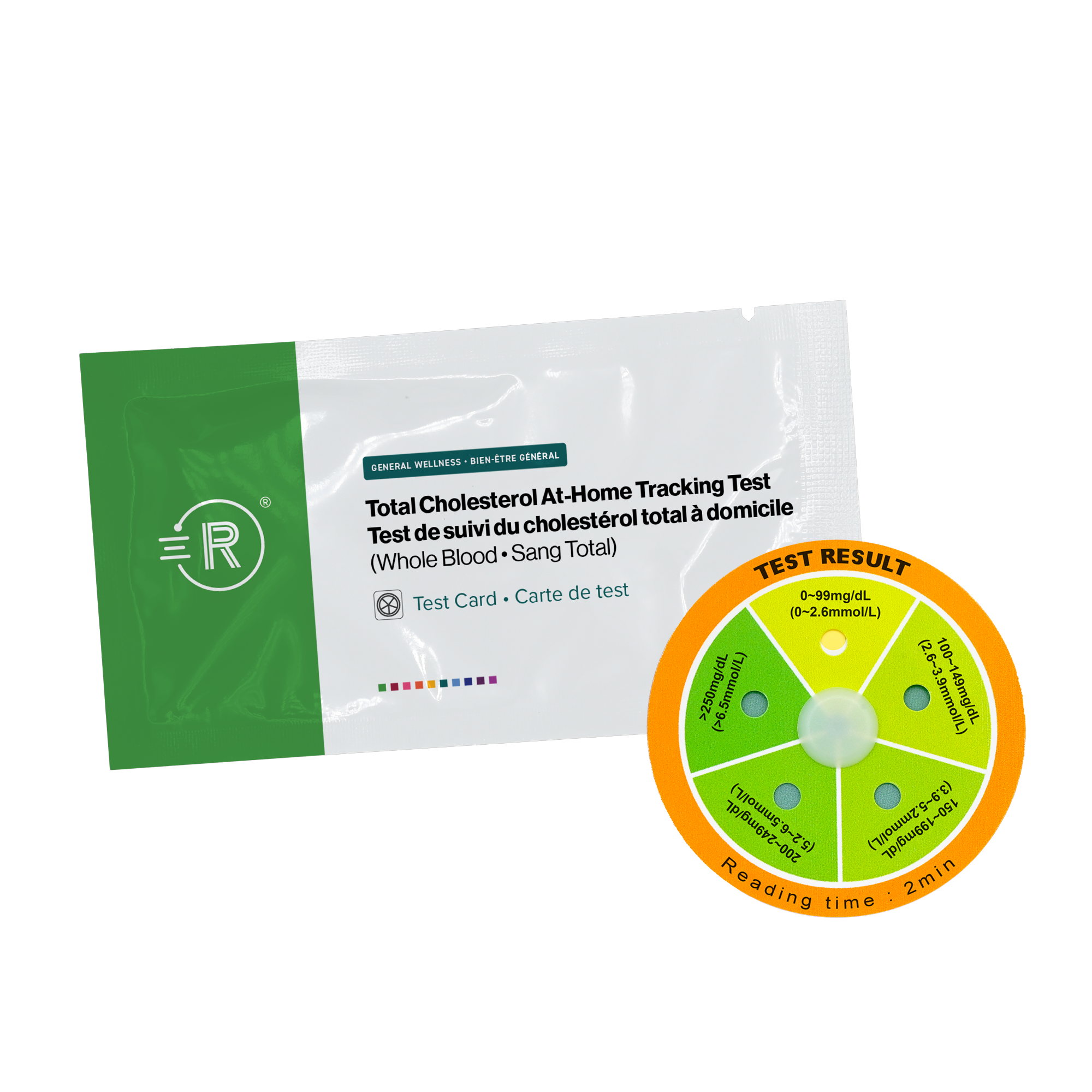 Total Cholesterol At-Home Tracking Test pouch with test card