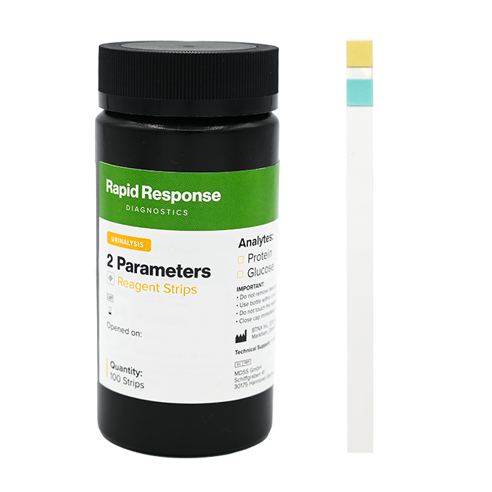 2 Parameter Urinalysis Reagent Strip canister and strip