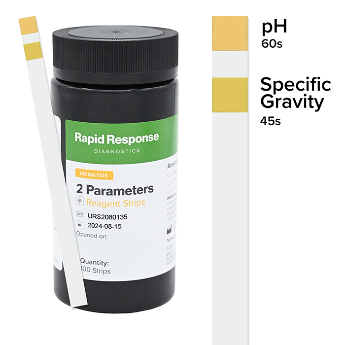 2 Parameter Urinalysis pH and Specific Gravity Combo Strip with label