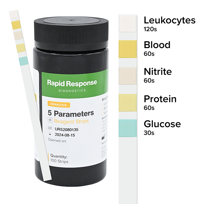5 Parameter Urinalysis Reagent Strip with Labels