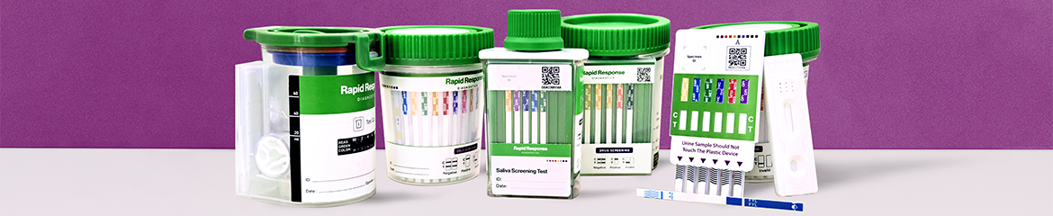 Rapid Response Diagnostics drug screening product range - saliva drug test, urine drug test, panels and dip cards, drug test strips, drug test cassettes